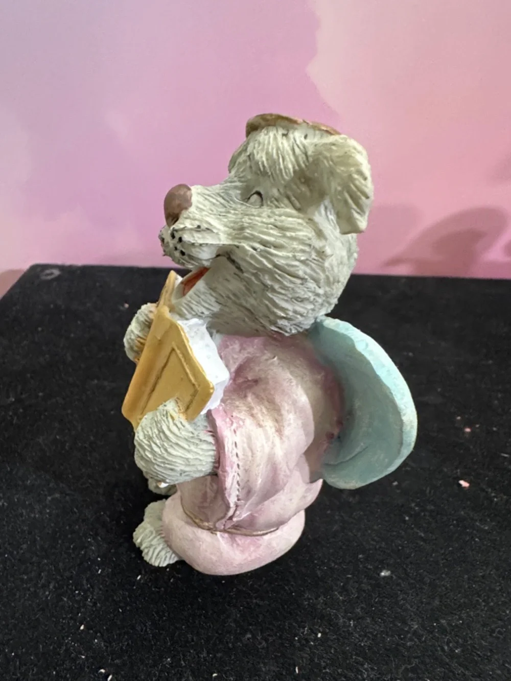 Pair of Vintage Handpainted Angel Dog Figurines with Wings Singing